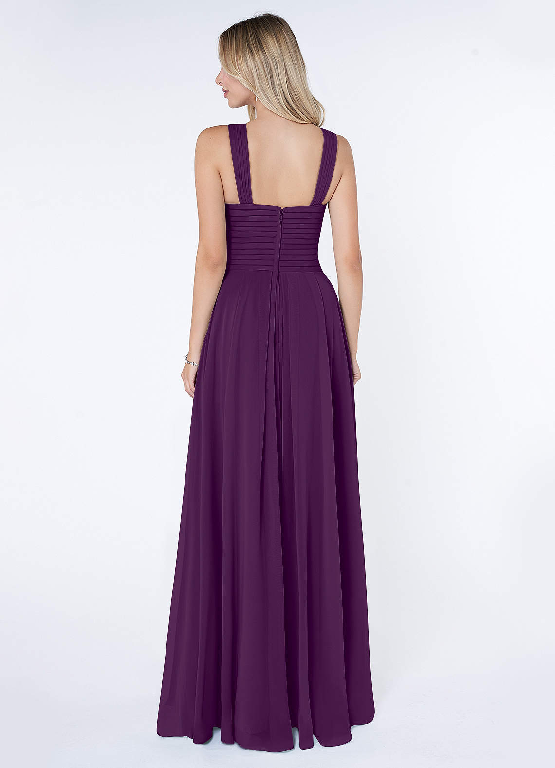 Kaleigh A-Line Halter Chiffon Bridesmaid Dress in Grape