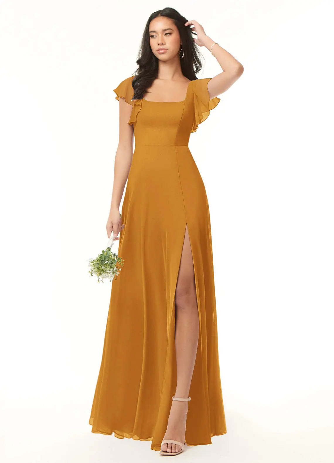 Bondi A-Line Square-Neck Chiffon Bridesmaid Dress in butterscotch