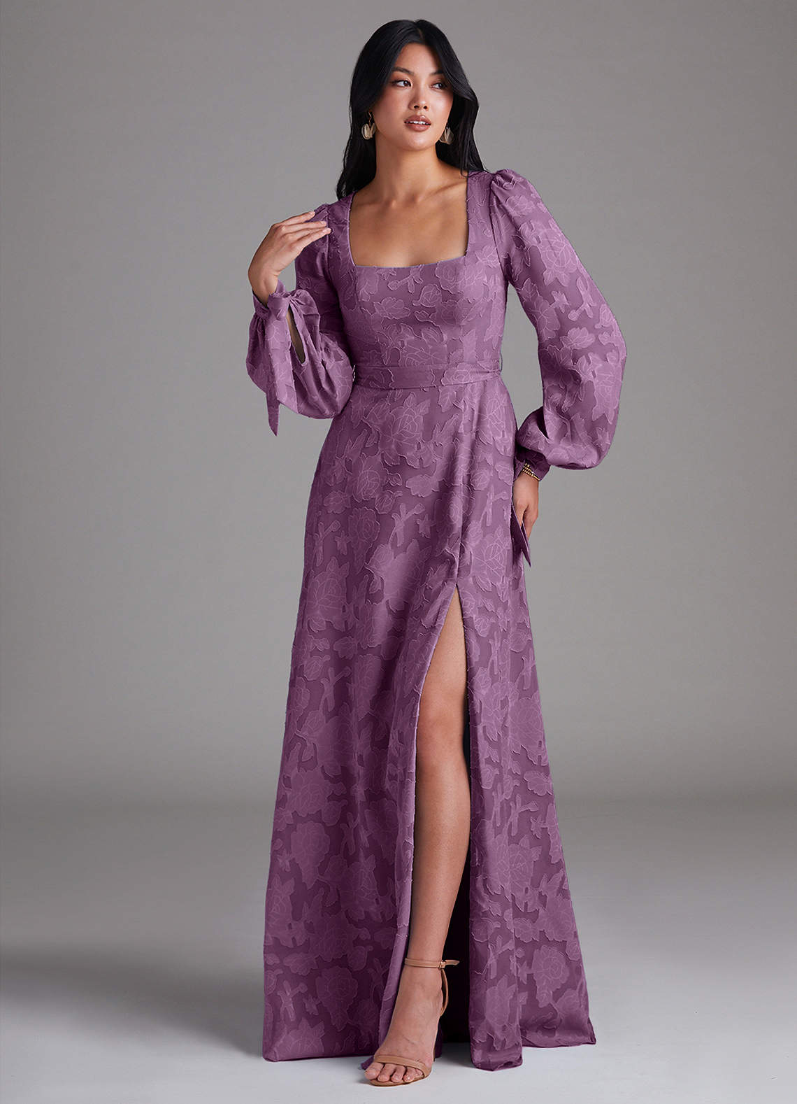 Leonia A-Line Square-Neck Stretch Satin Bridesmaid Dress in Wisteria
