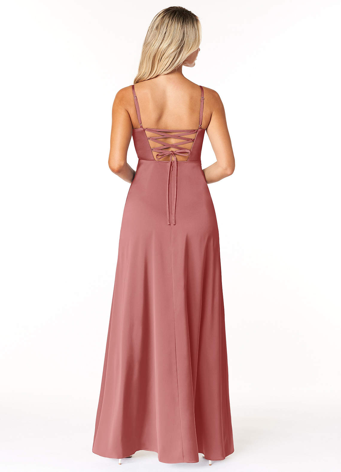 Marchella A-Line V-Neck Stretch Satin Bridesmaid Dress in Antique Rose