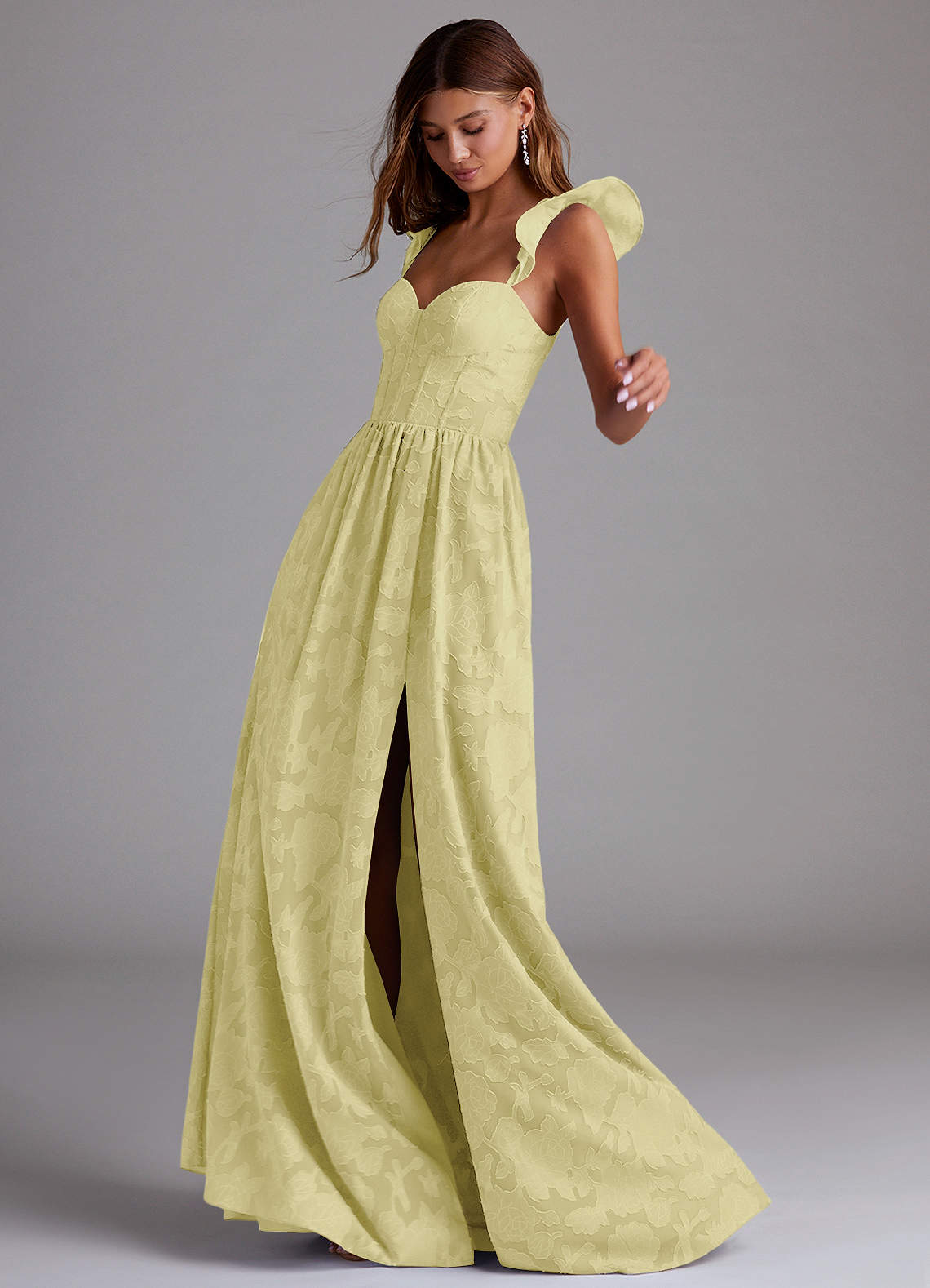 Denisse A-Line Sweetheart Floral Burnout Bridesmaid Dress in Lemon Sorbet