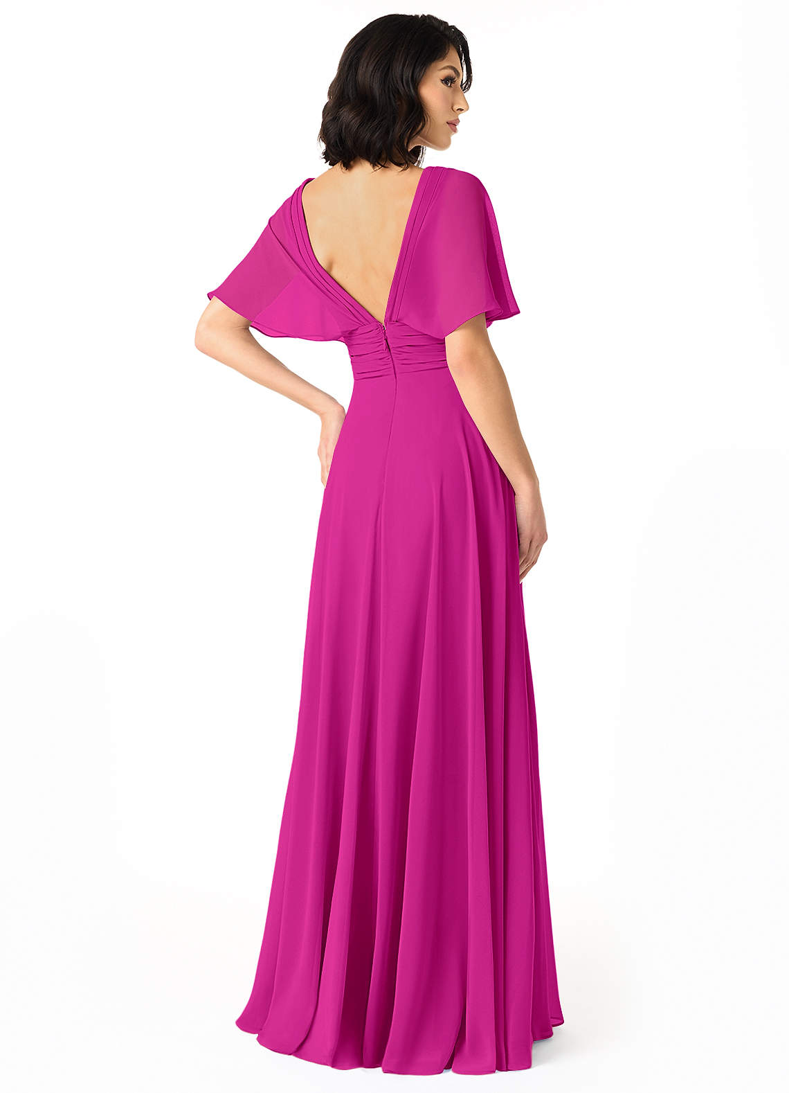 Pamela A-Line V-Neck Chiffon Bridesmaid Dress in Fuchsia