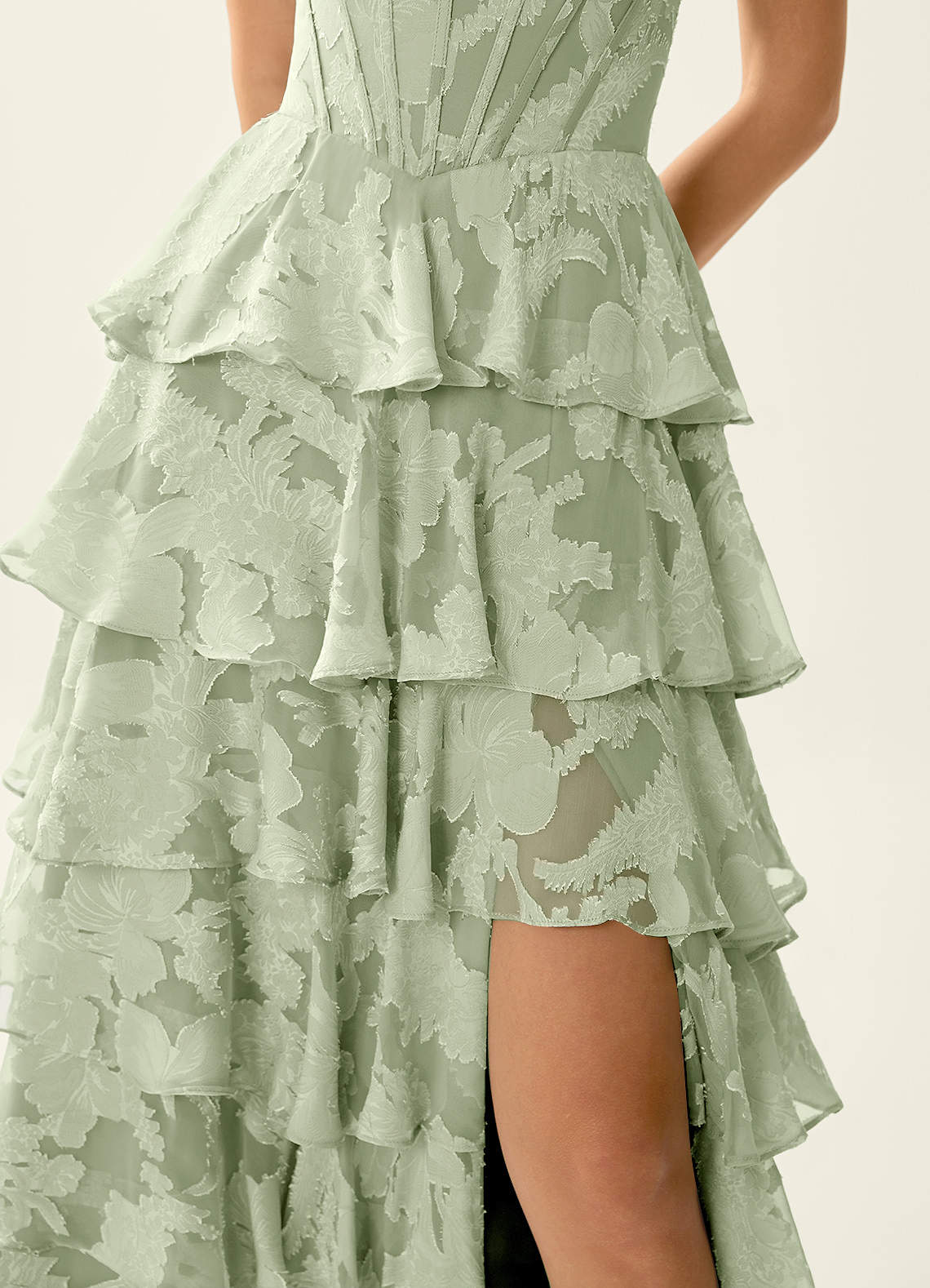 Wrenana A-Line Cowl-Neck Floral Burnout Evening Dress in Light Green