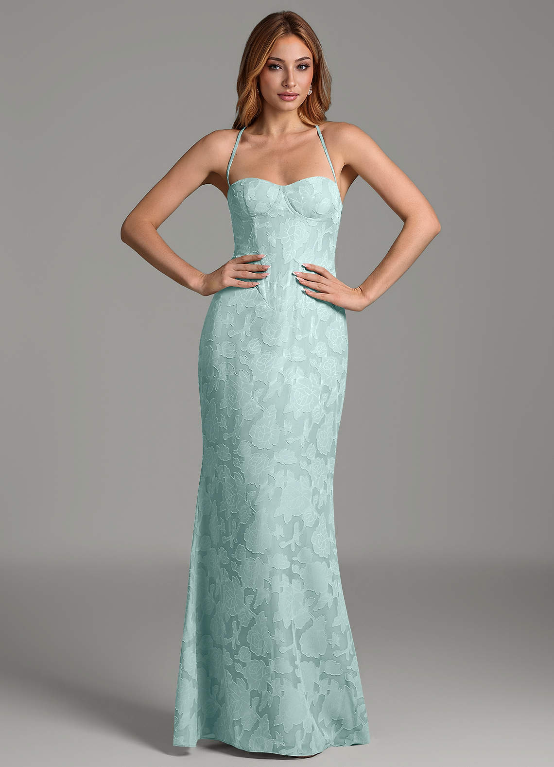 Dara Mermaid Sweetheart Floral Burnout Bridesmaid Dress in Mist