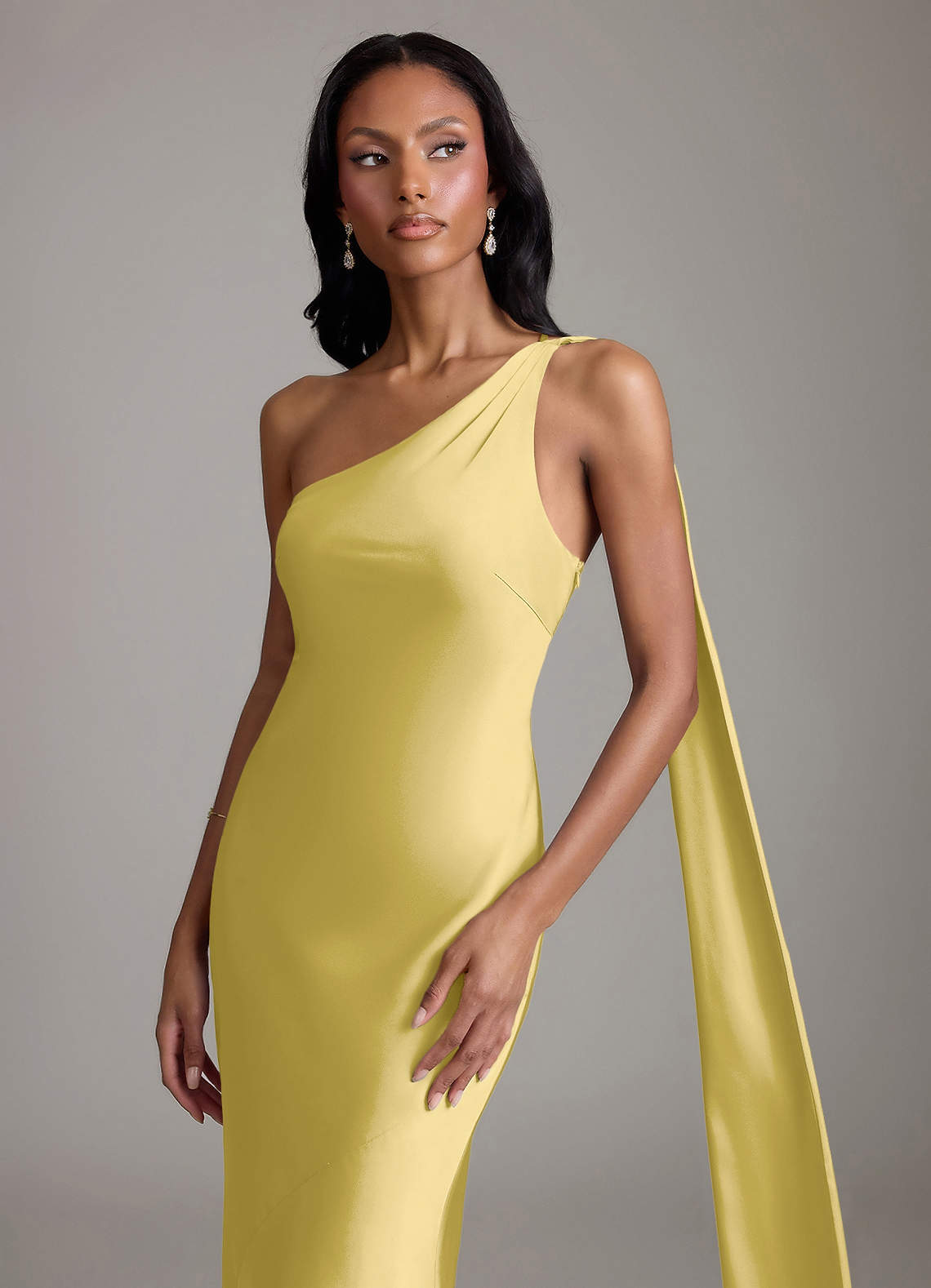 Juniper Mermaid One-Shoulder Stretch Satin Bridesmaid Dress in Canary