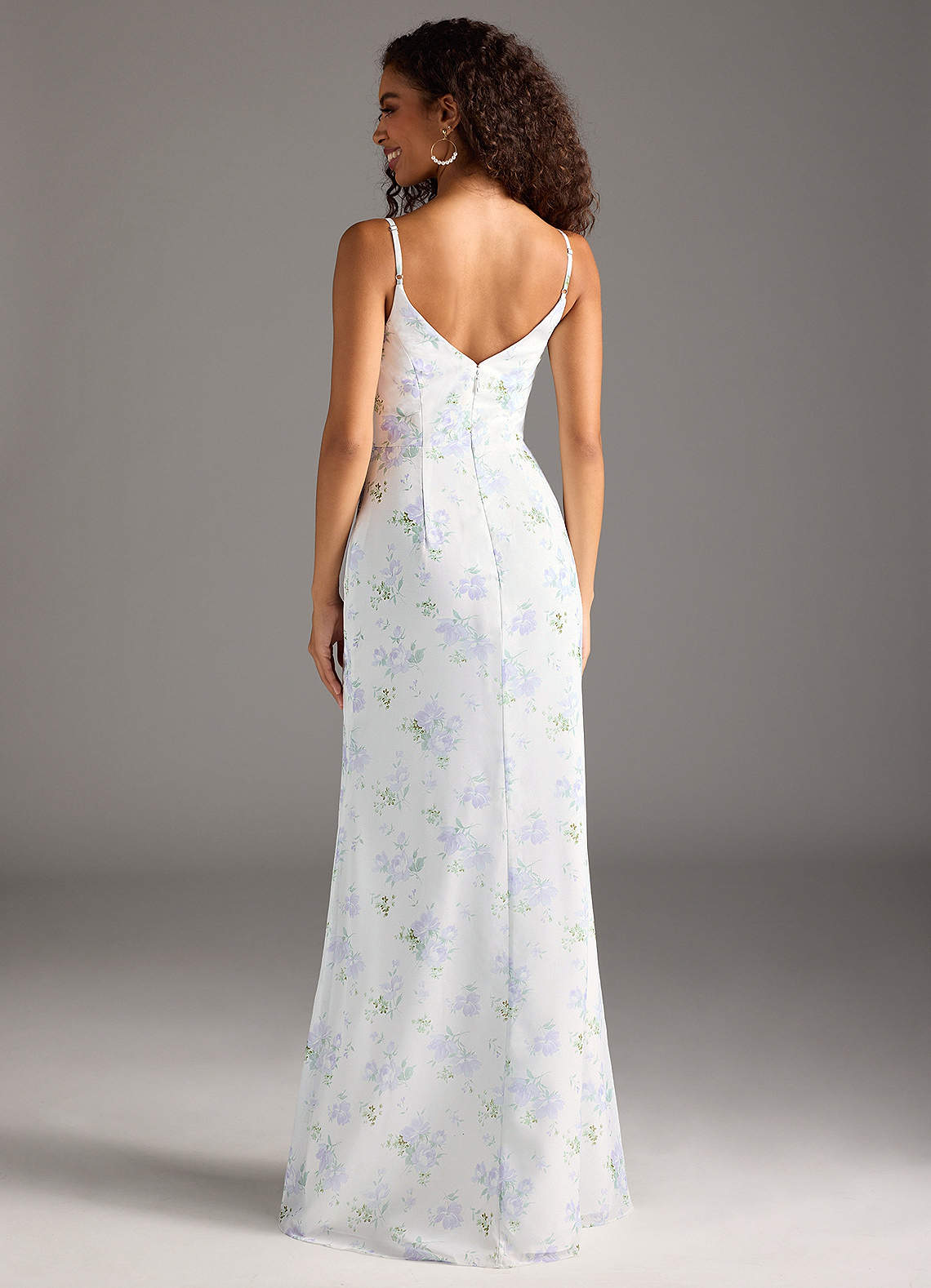 Deandra Mermaid Cowl-Neck Chiffon Bridesmaid Dress in Blue Vintage Floral