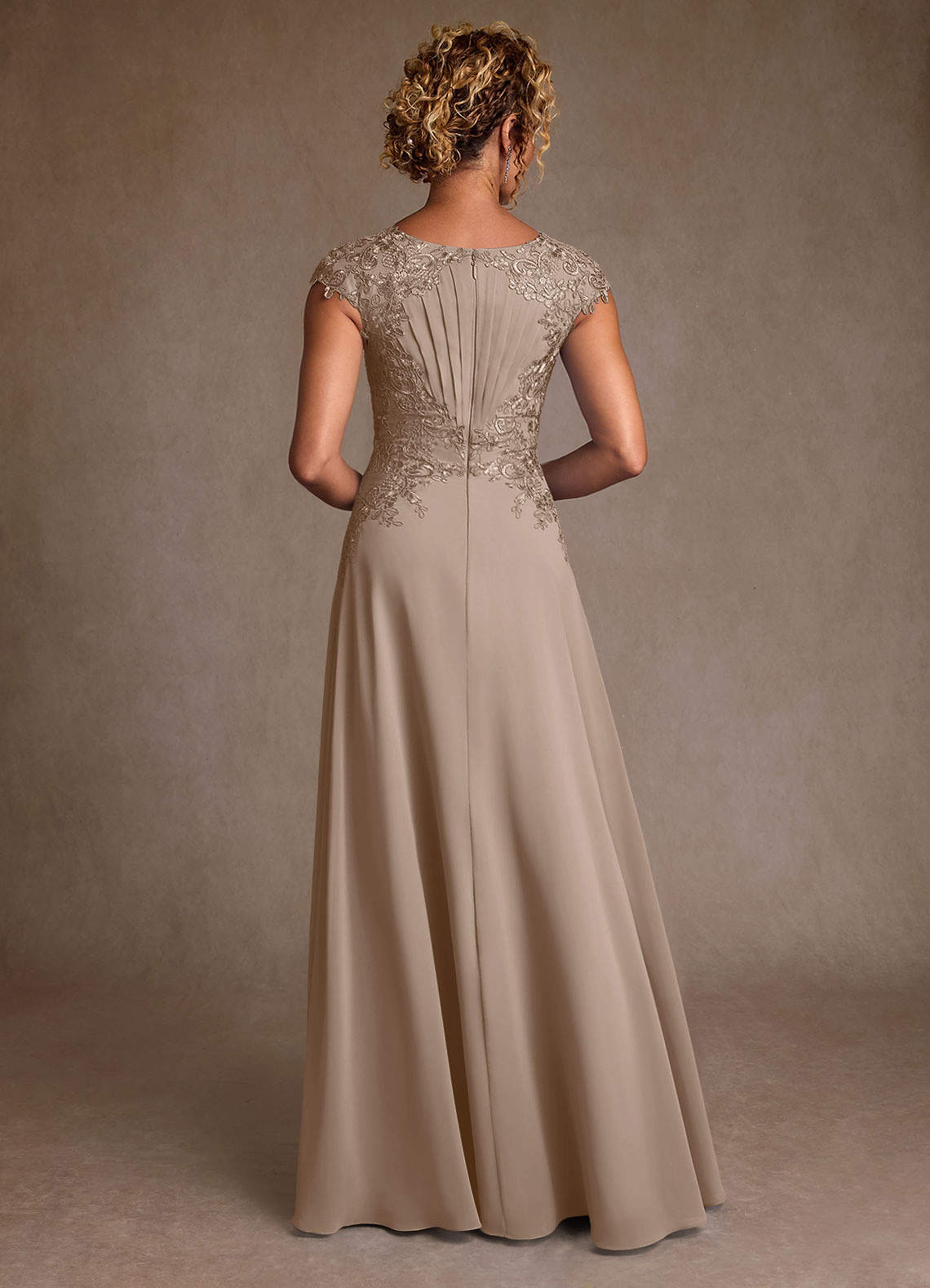 Christi A-Line Scoop-Neck Chiffon and Lace Mother of the Bride Dress in taupe