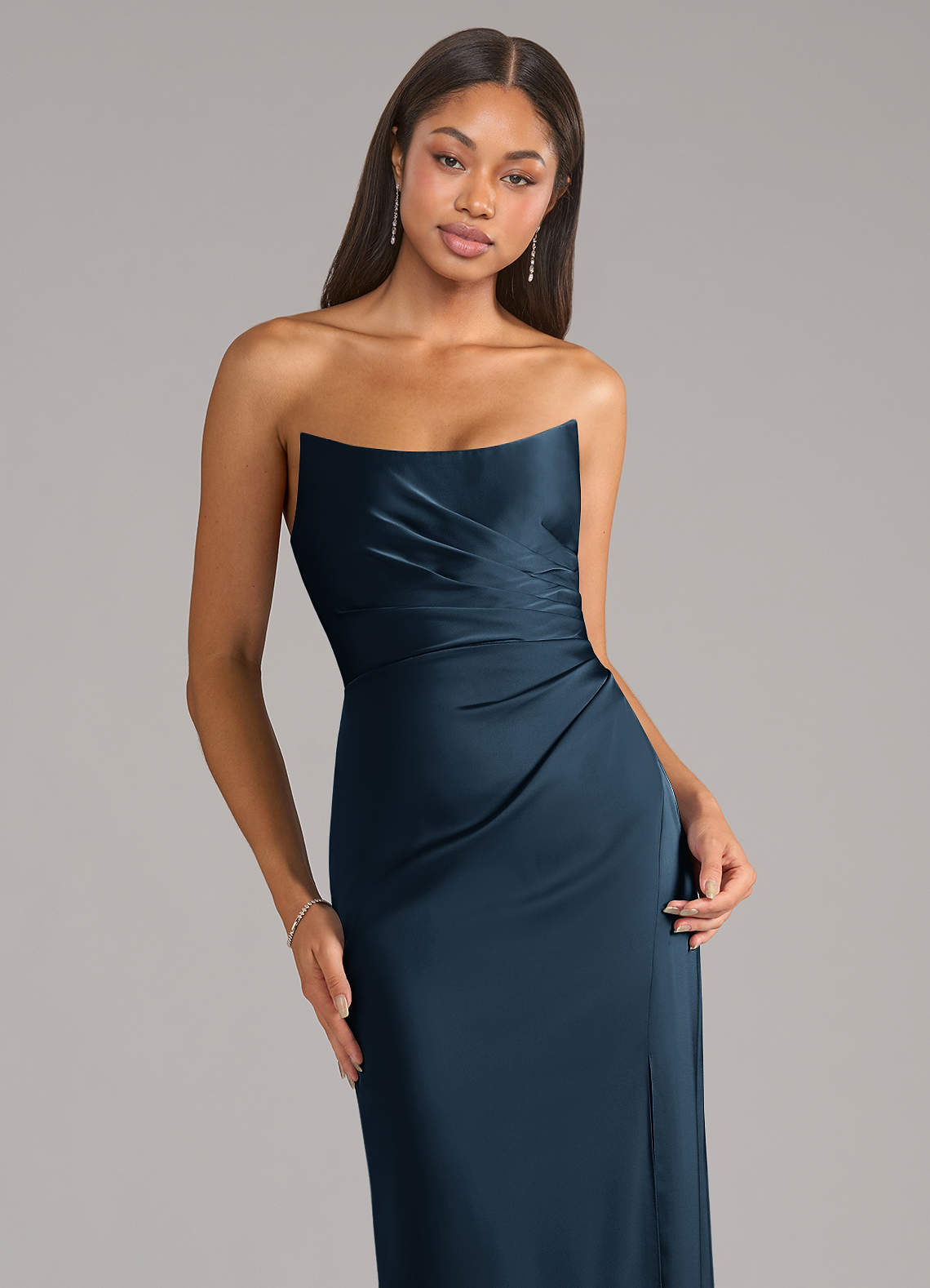 Marla Sheath Strapless Stretch Satin Bridesmaid Dress in Dark Navy