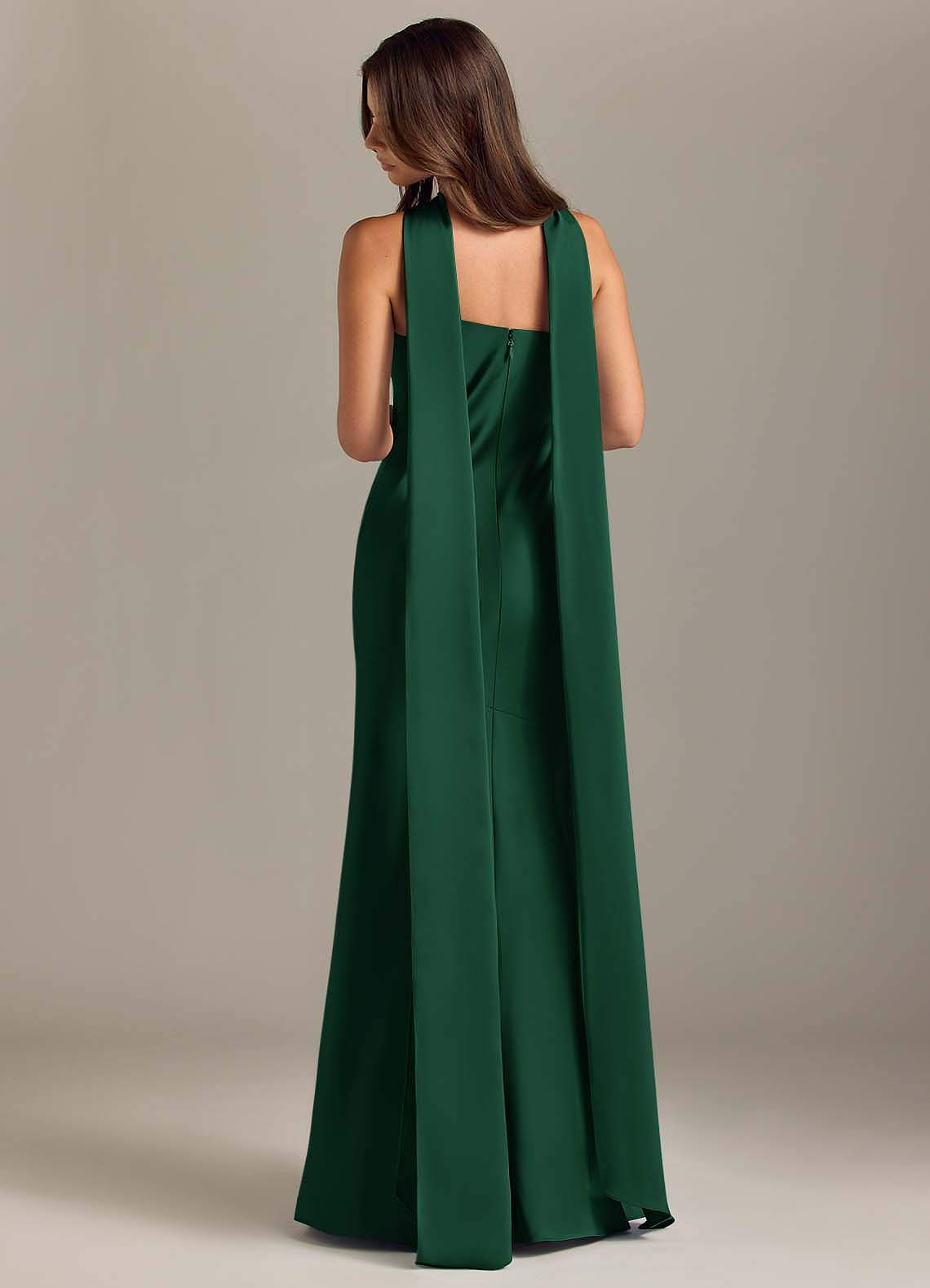 Kinsley Mermaid Halter Stretch Satin Bridesmaid Dress in Dark Green