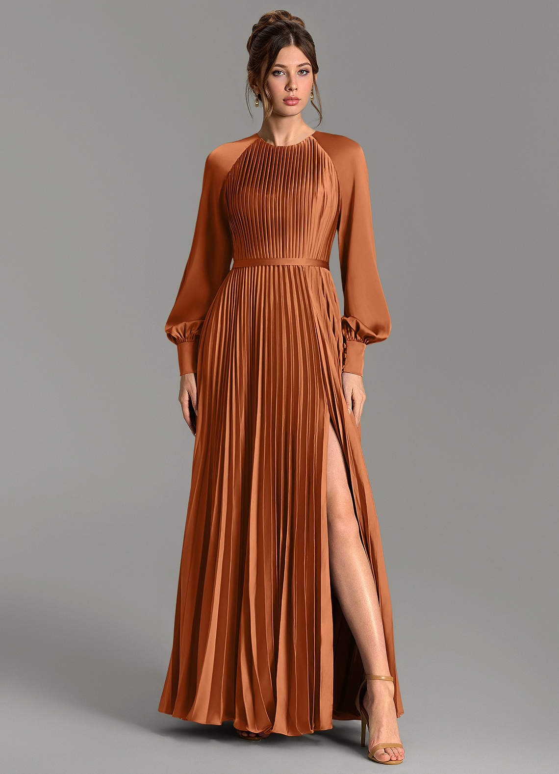 Grayson A-Line Scoop-Neck Stretch Satin Bridesmaid Dress in Copper