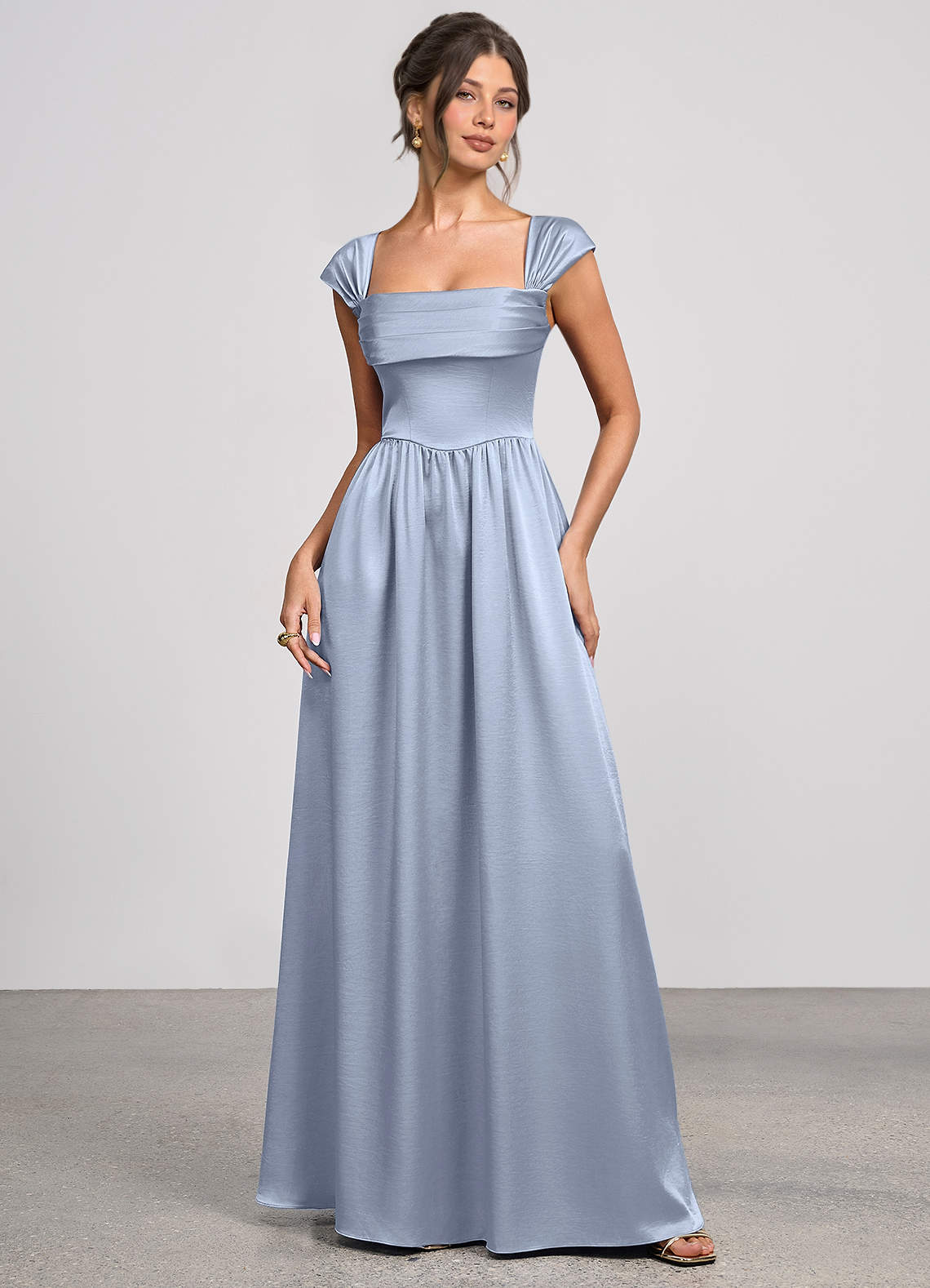 Odette A-Line Corset Luminous Satin Evening Dress in Dusty Sage