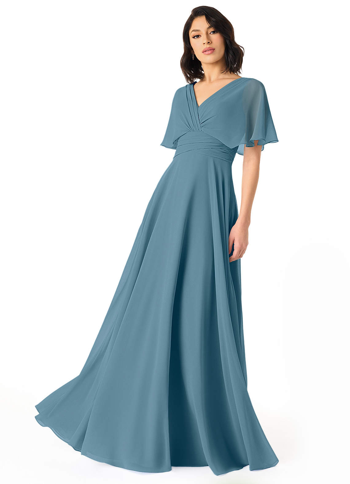 Pamela A-Line V-Neck Chiffon Bridesmaid Dress in Bermuda