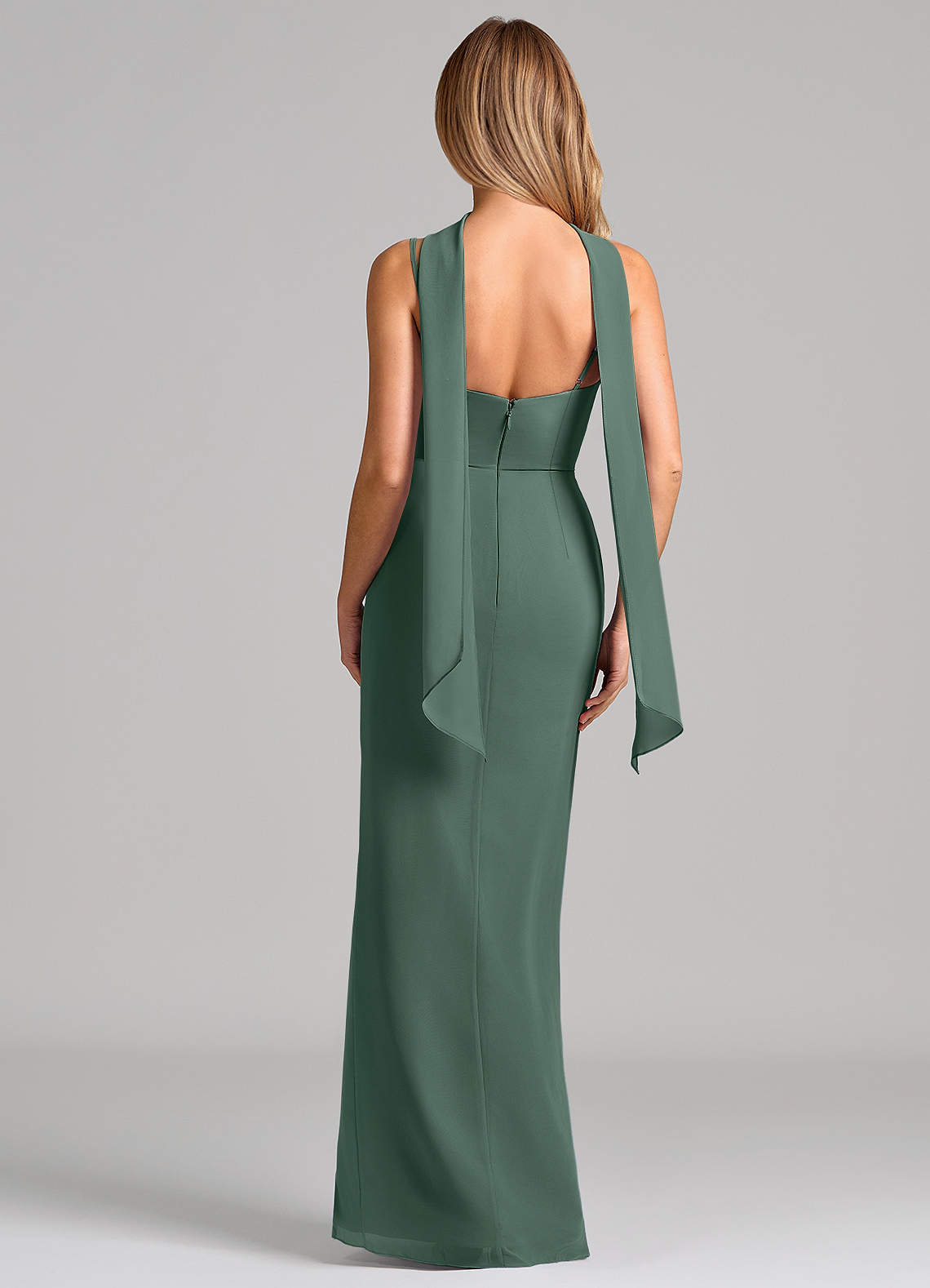 Calandra Sheath Scoop-Neck Chiffon Bridesmaid Dress in Sea Moss
