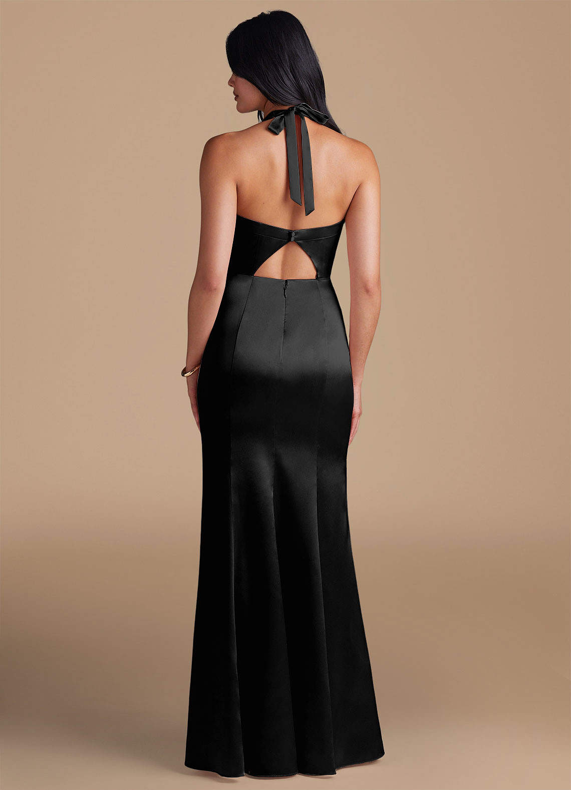 Emeria Sheath Halter Metallic Satin Bridesmaid Dress in black