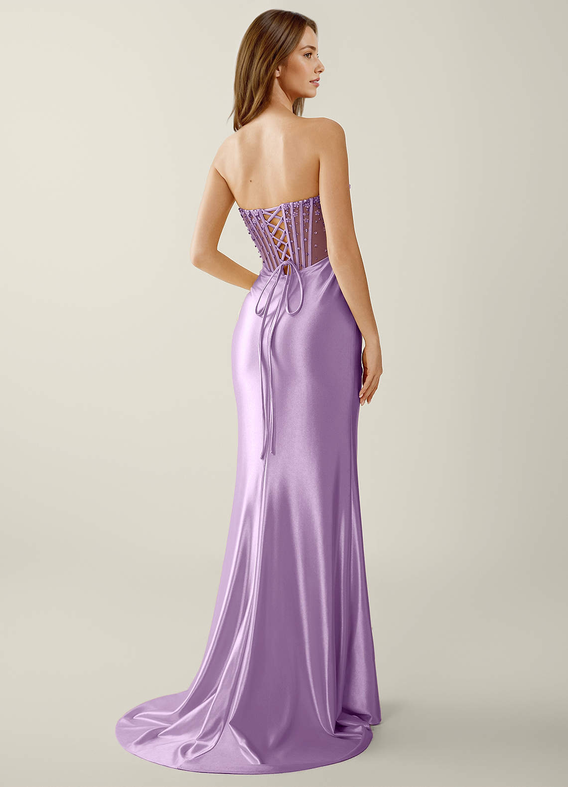 Willa Mermaid Strapless Sequined Satin Evening Dress in Wisteria