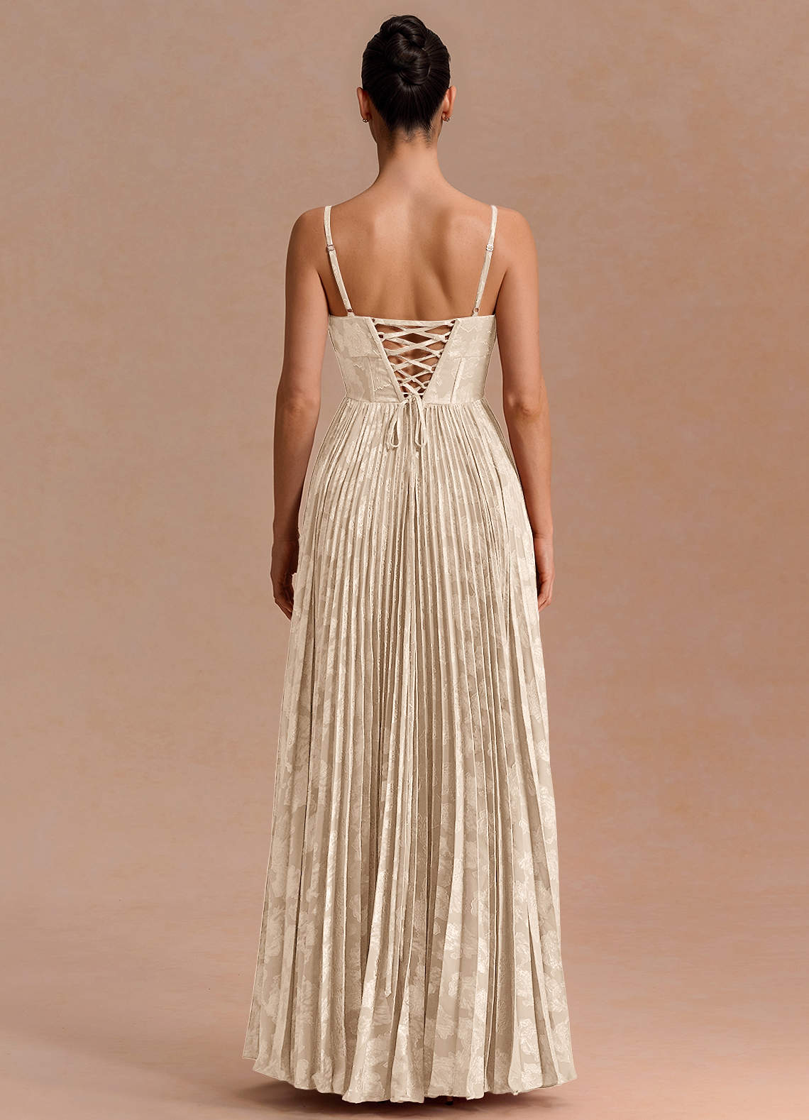 Delfina A-Line Twisted-Bust Fil Coupé Evening Dress in Cream