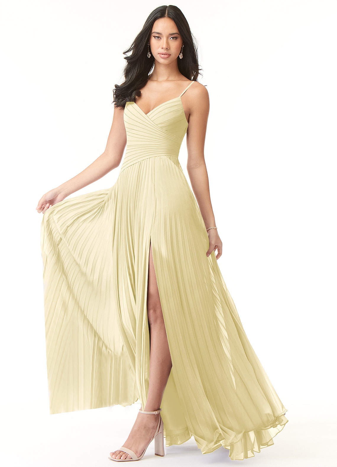 Vini A-Line V-Neck Chiffon Bridesmaid Dress in Lemon Sorbet