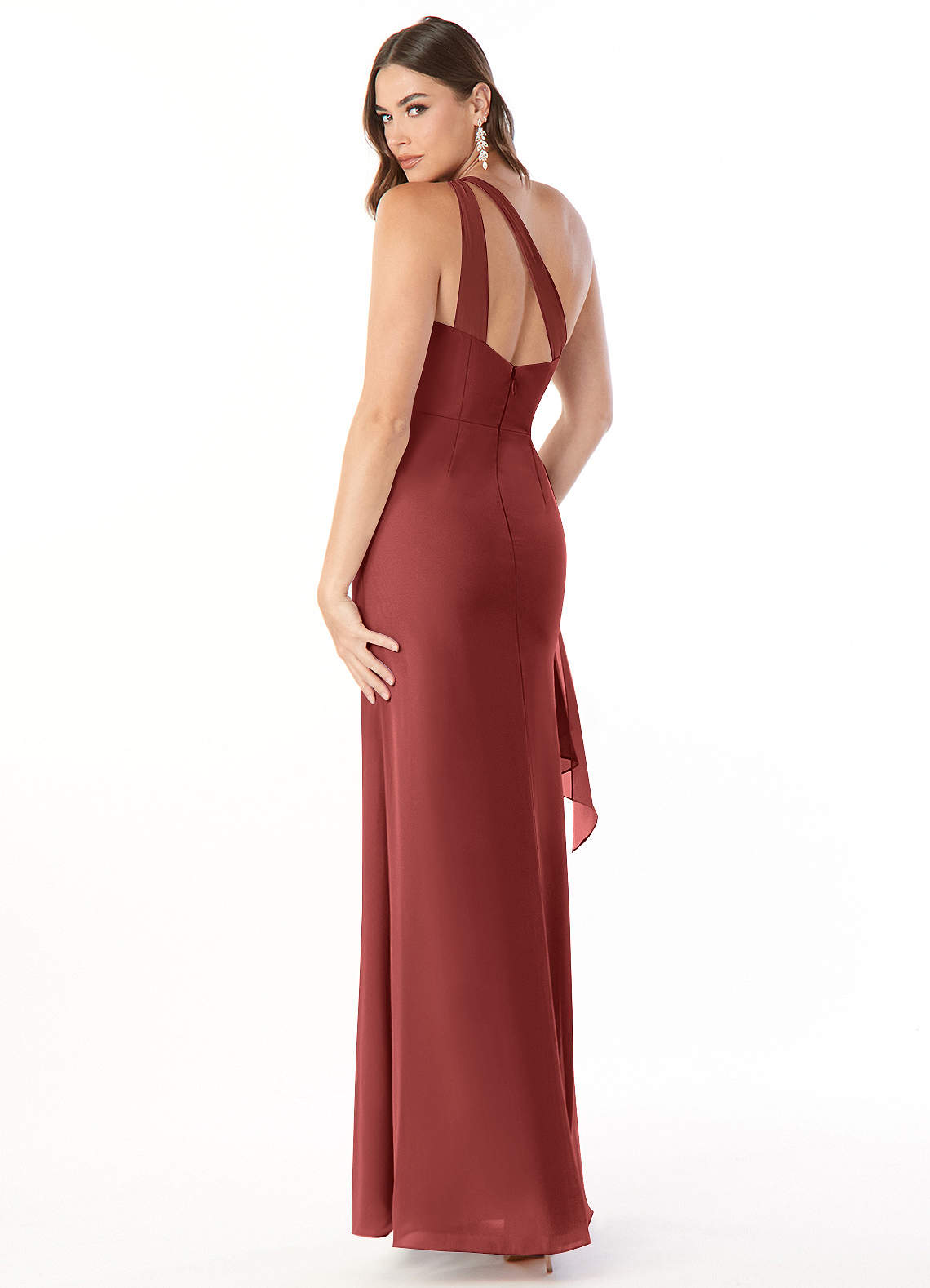 Maive Sheath One-Shoulder Chiffon Bridesmaid Dress in Terracotta