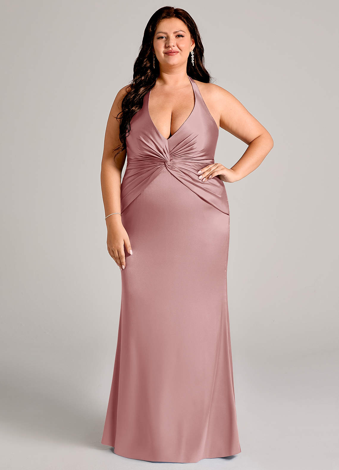 Valerie Mermaid V-Neck Stretch Satin Bridesmaid Dress in dusty rose