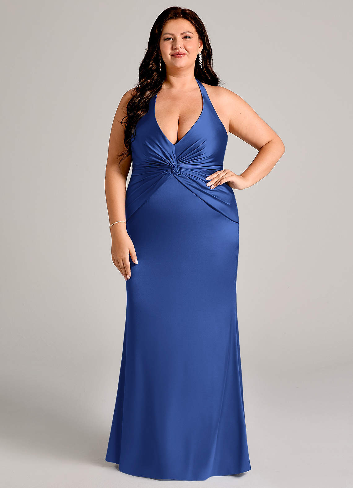 Valerie Mermaid V-Neck Stretch Satin Bridesmaid Dress in Royal Blue