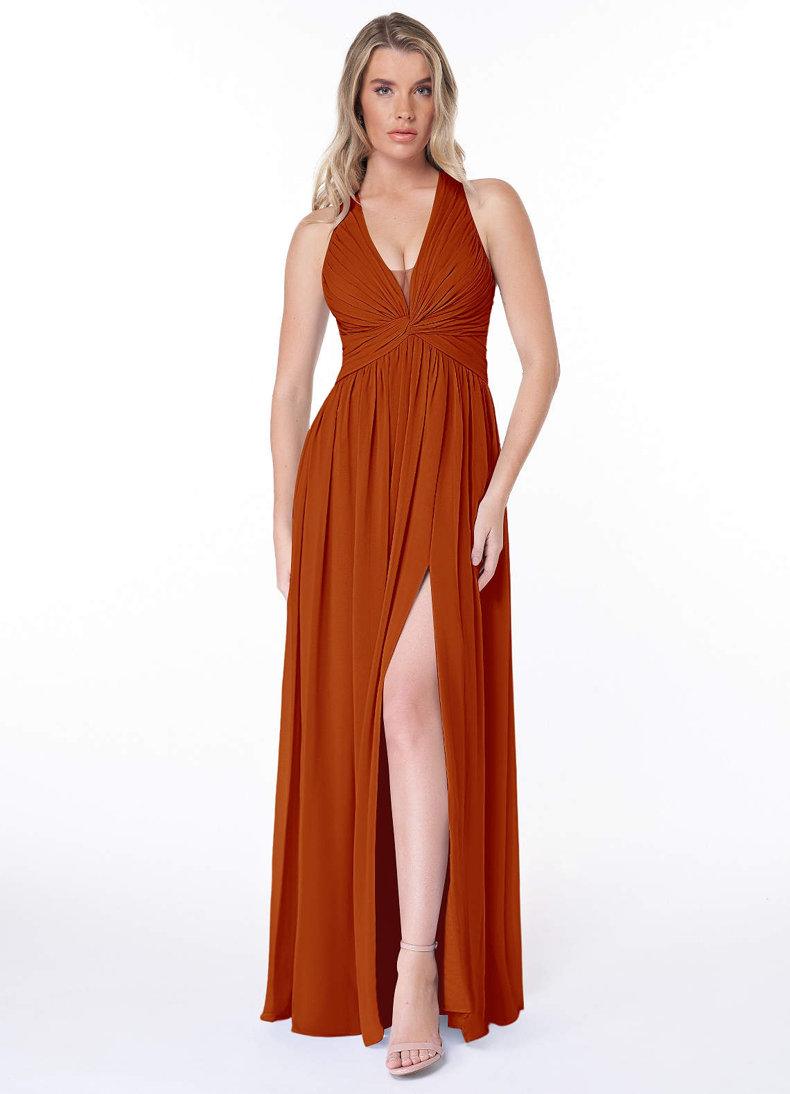 Jaclyn A-Line Halter Chiffon Bridesmaid Dress in Paprika