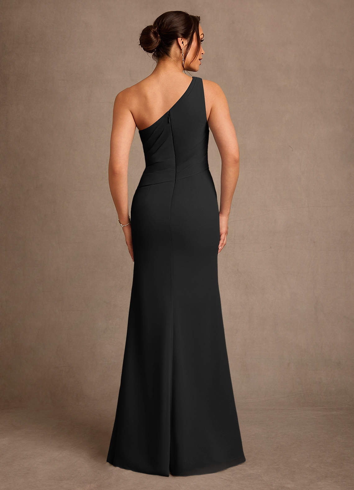 Floy Sheath One-Shoulder Chiffon Mother of the Bride Dress in black