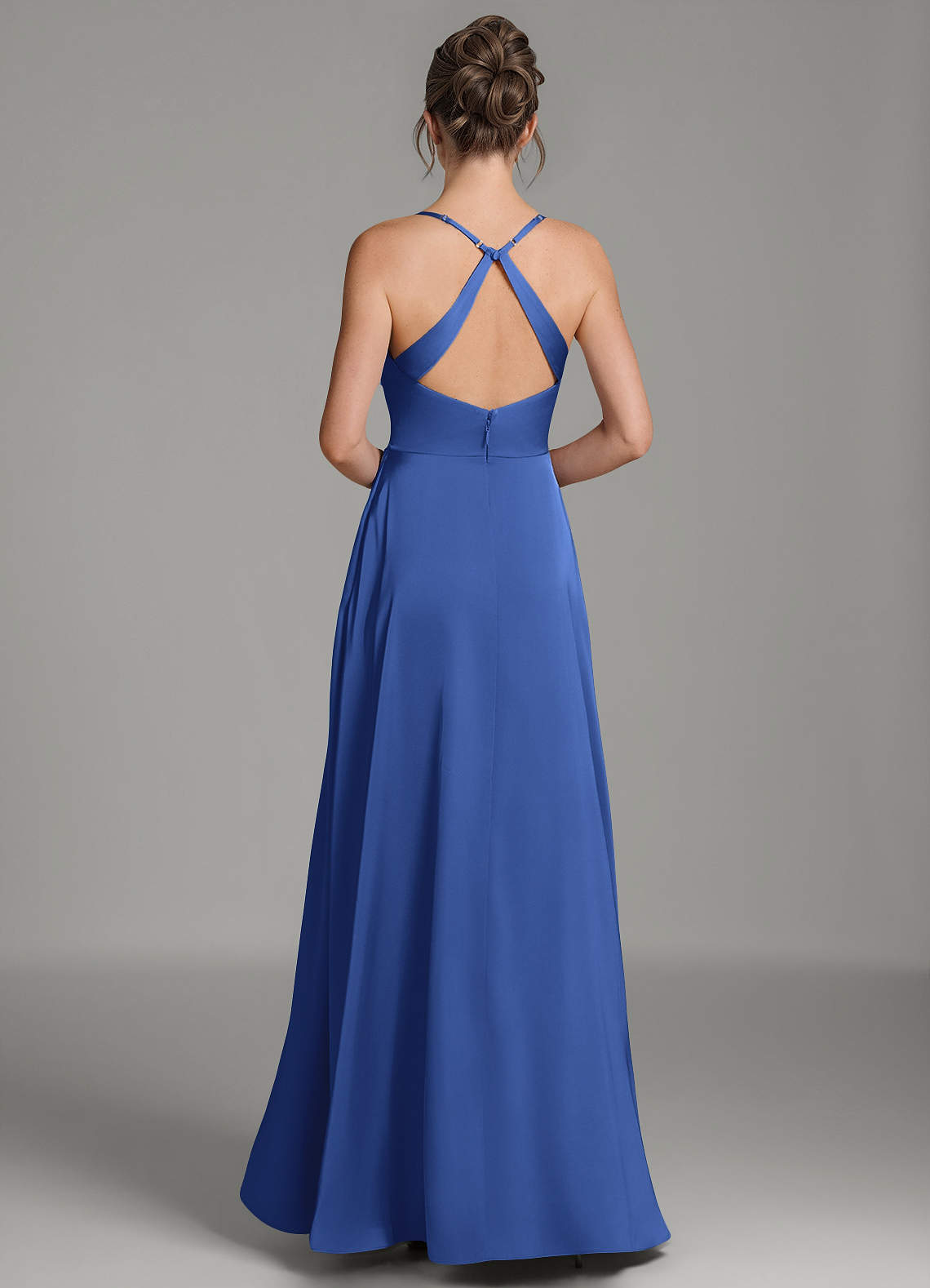 Frankie A-Line Scoop-Neck Stretch Satin Bridesmaid Dress in Royal Blue