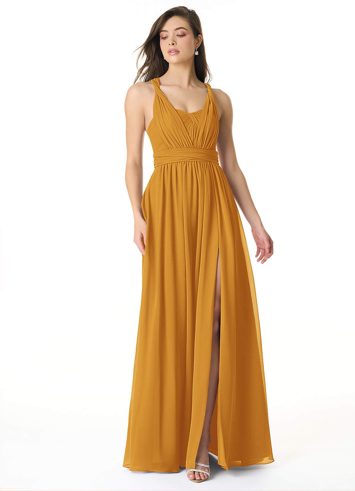 Olani A-Line V-Neck Chiffon Bridesmaid Dress in butterscotch