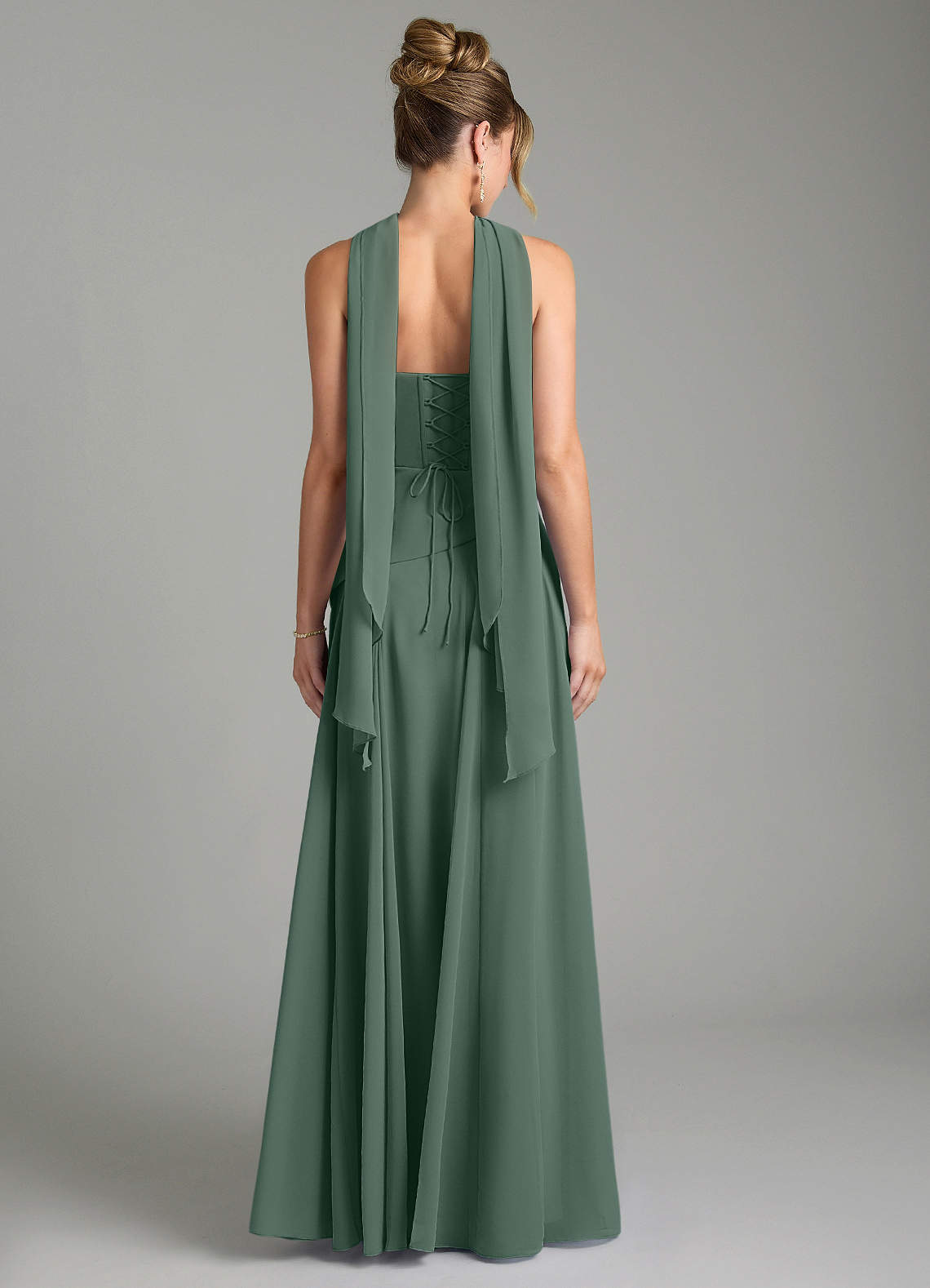 Gabriela A-Line Cowl-Neck Chiffon Bridesmaid Dress in Eucalyptus