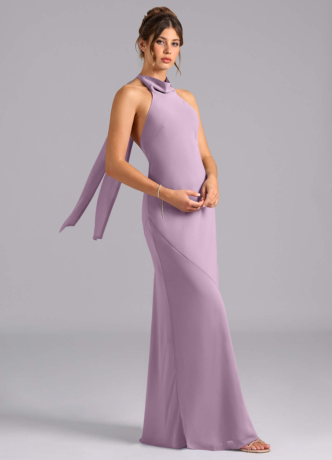 Velli Mermaid Halter Chiffon Bridesmaid Dress in Wisteria