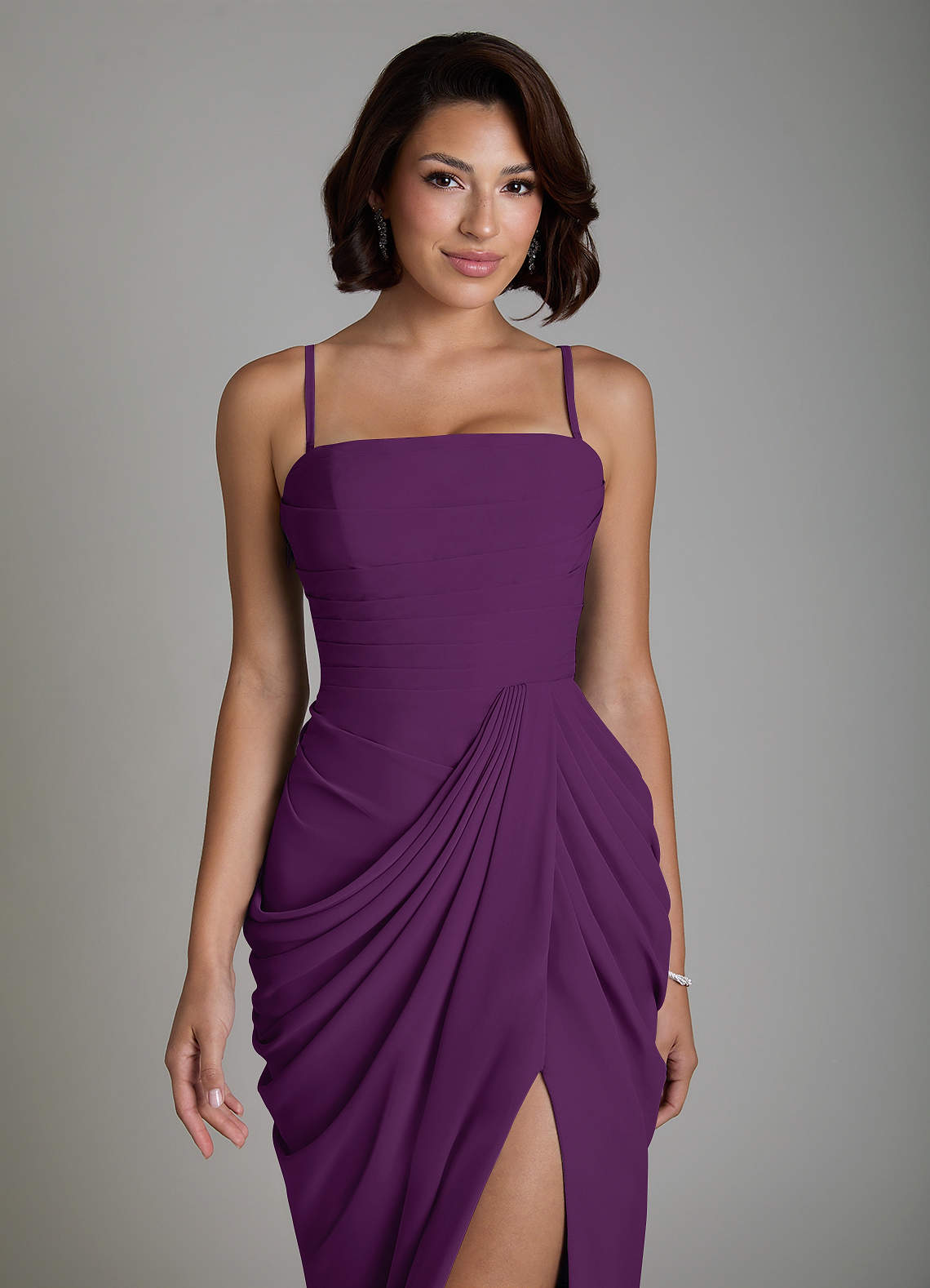 Nyra Sheath Strapless Chiffon Bridesmaid Dress in Grape