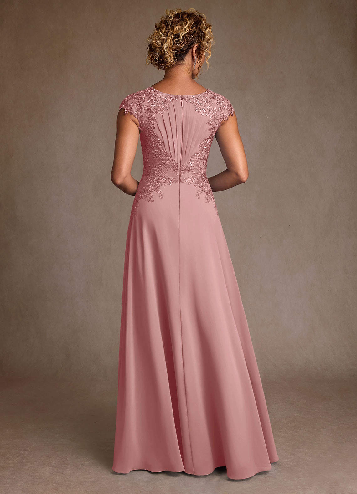 Christi A-Line Scoop-Neck Chiffon and Lace Mother of the Bride Dress in Dusty Rose