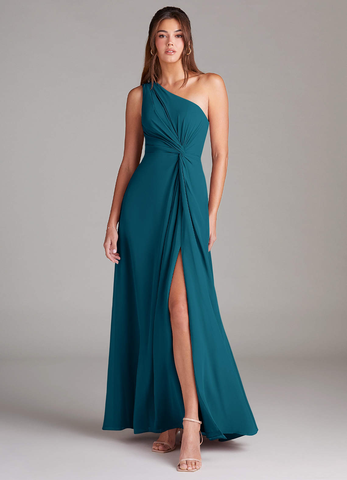 Brooke A-Line One-Shoulder Chiffon Bridesmaid Dress in Ink Blue