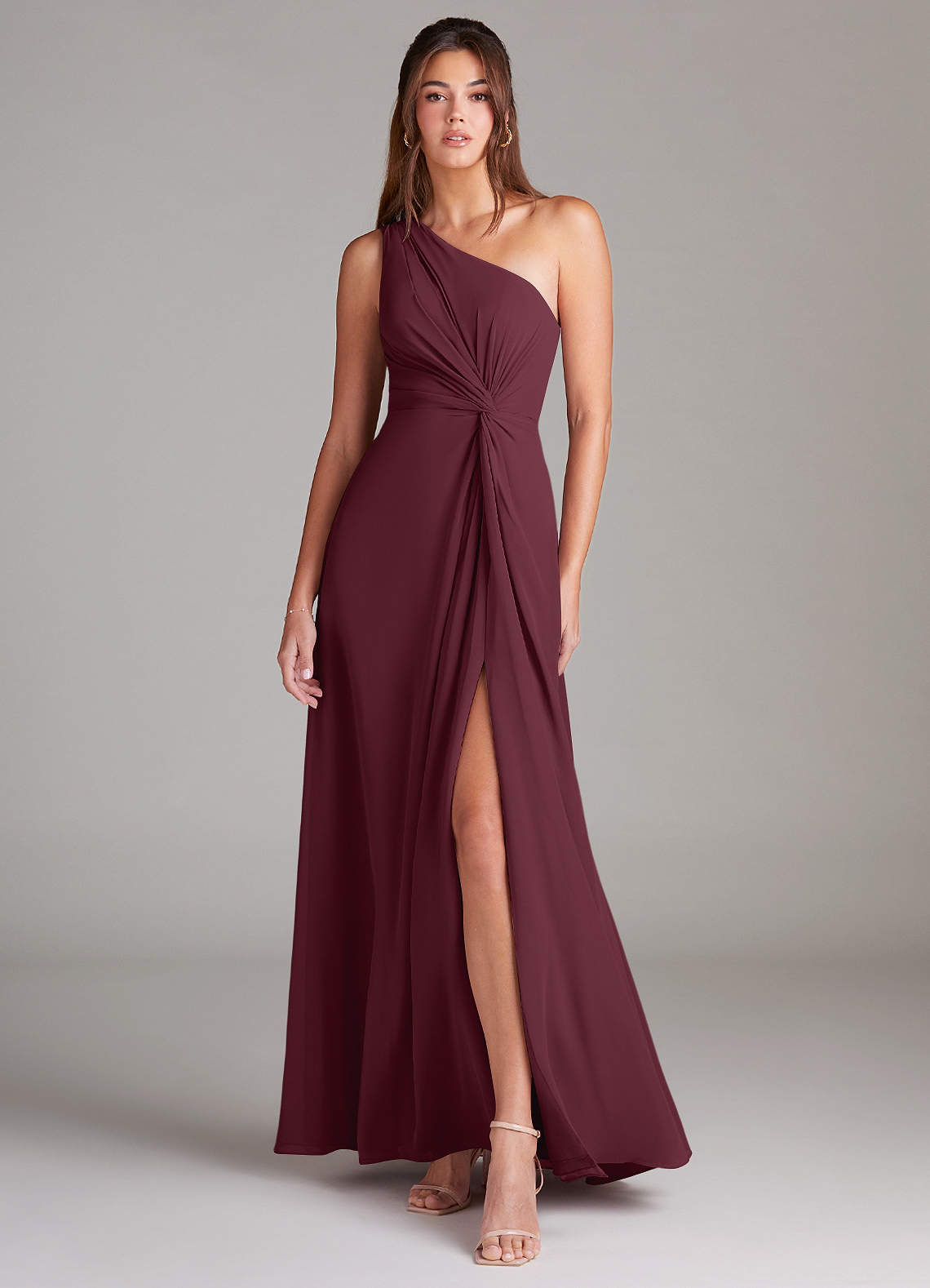 Brooke A-Line One-Shoulder Chiffon Bridesmaid Dress in Cabernet