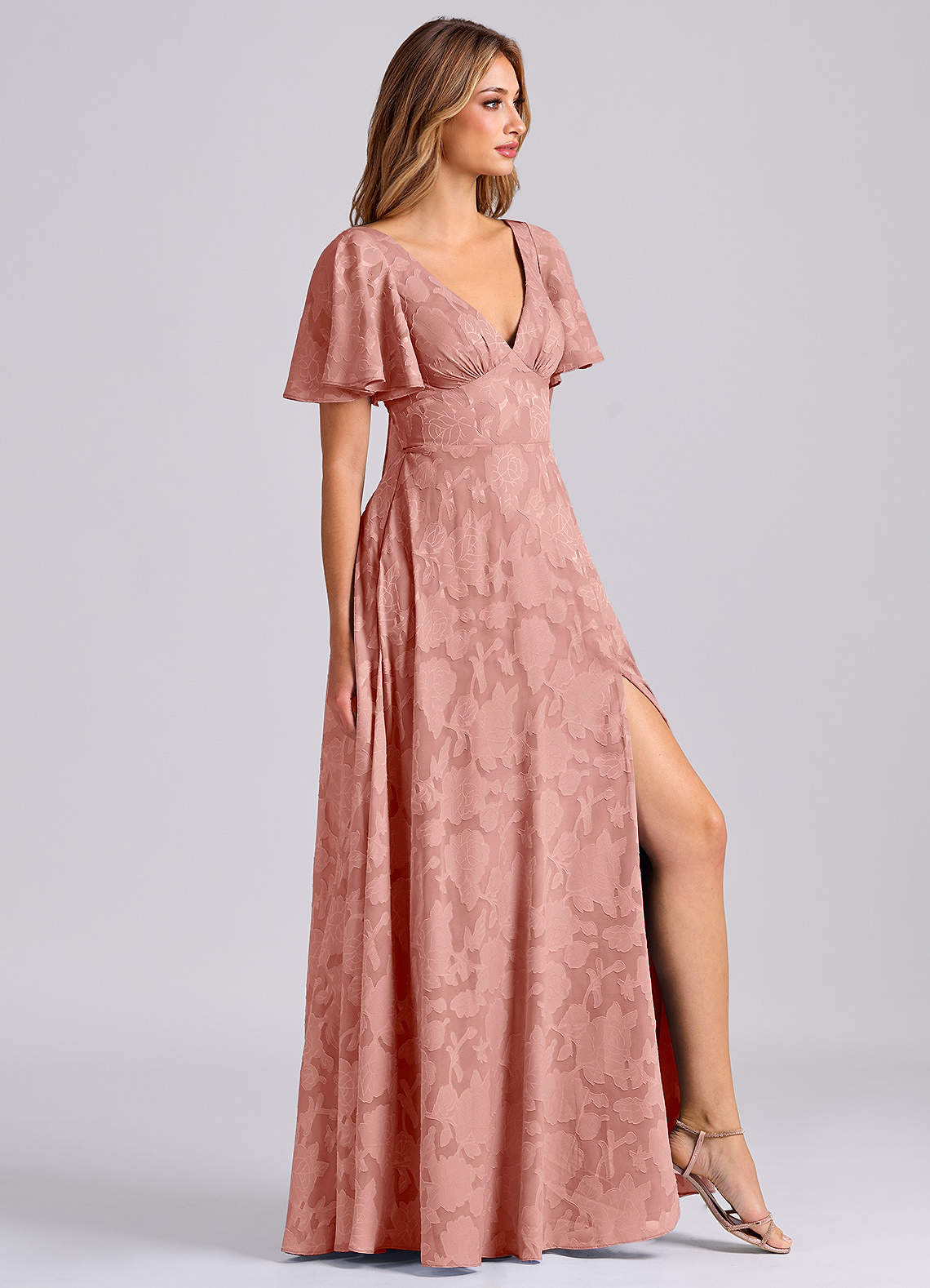 Kimber A-Line V-Neck Floral Burnout Bridesmaid Dress in Rosette