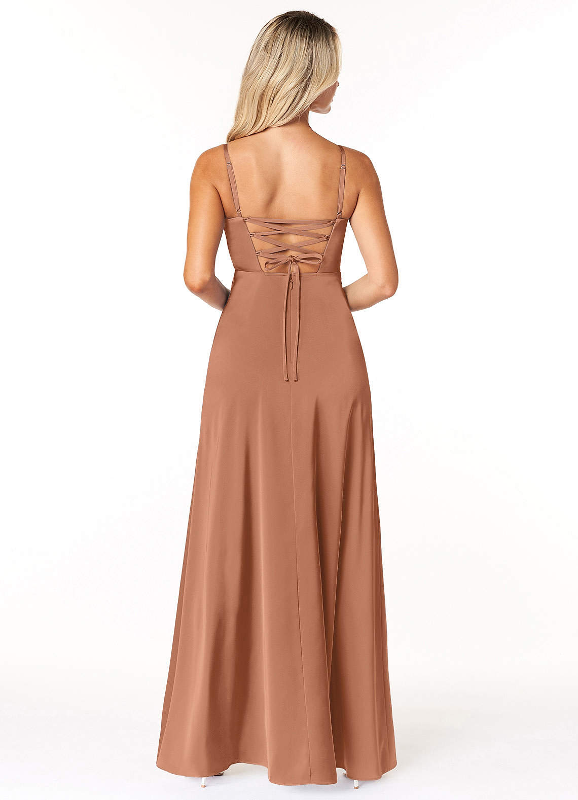 Marchella A-Line V-Neck Stretch Satin Bridesmaid Dress in Bronzer
