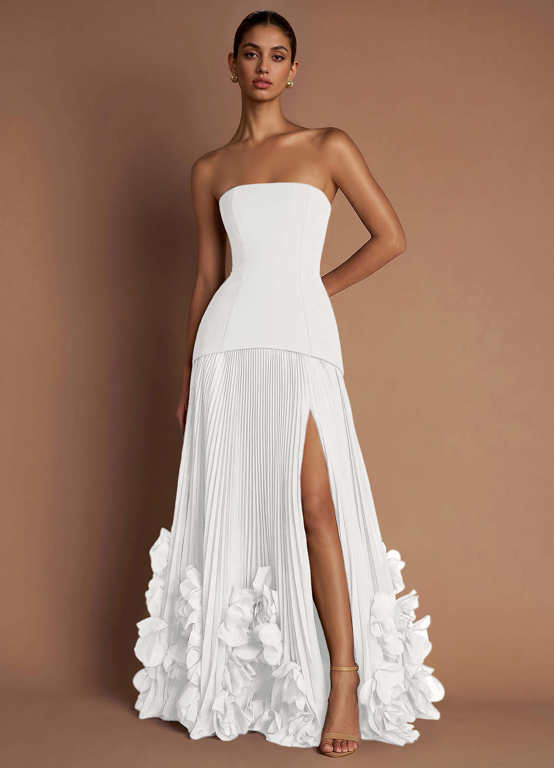 Marnie A-Line Corset Crepe Chiffon Evening Dress in Blushing Pink