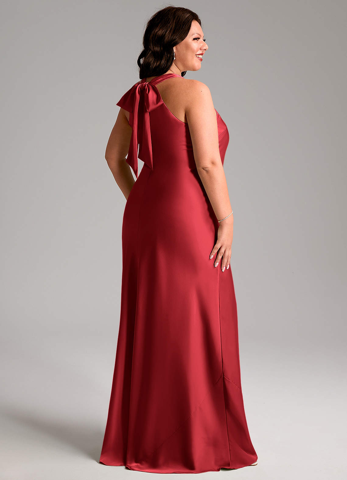 Doretta Mermaid Halter Stretch Satin Bridesmaid Dress in Scarlet