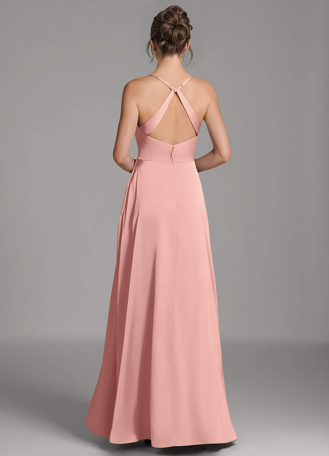 Frankie A-Line Scoop-Neck Stretch Satin Bridesmaid Dress in Rosette