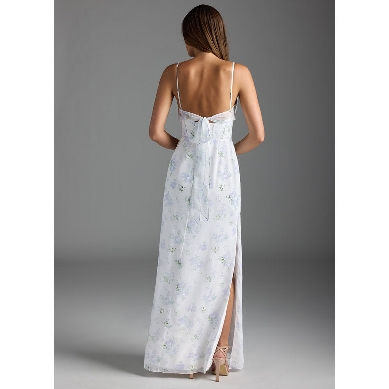 Mai Sheath Cowl-Neck Chiffon Bridesmaid Dress in Blue Vintage Floral - official gallery view 4