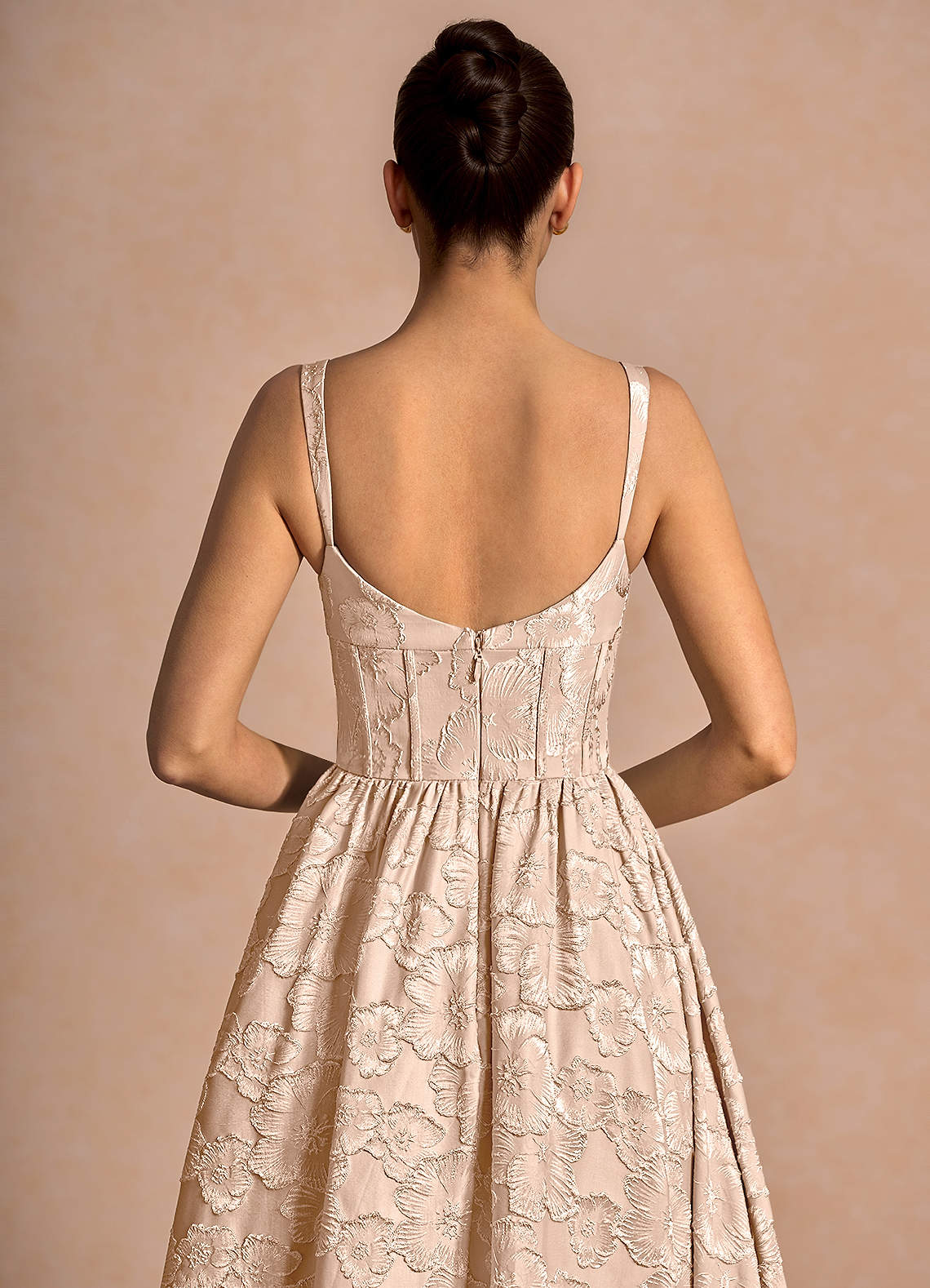 Julietteh A-Line Strappy Jacquard Taffeta Evening Dress in Vintage Blush
