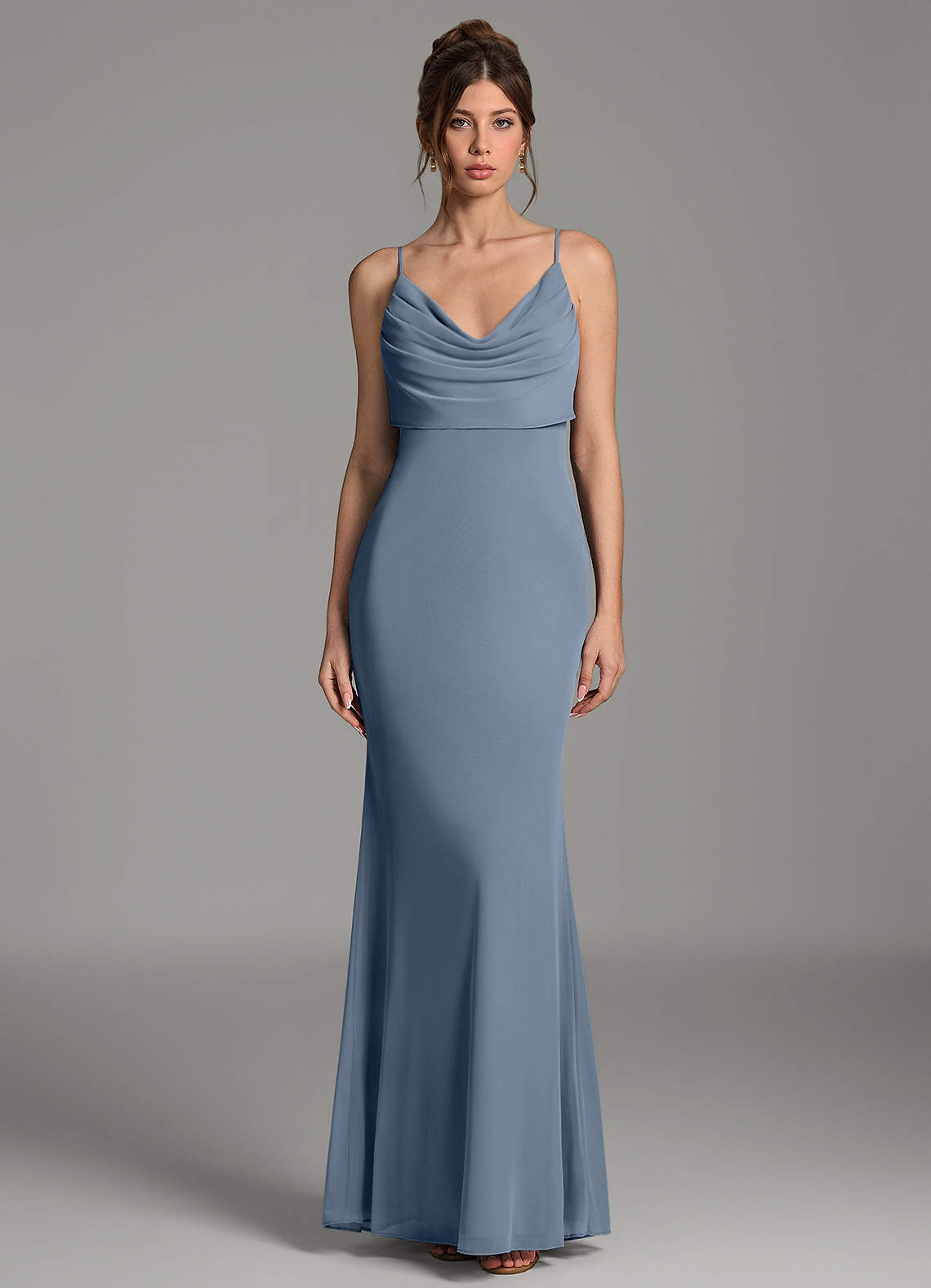 Zari Mermaid Cowl-Neck Mesh Bridesmaid Dress in Twilight