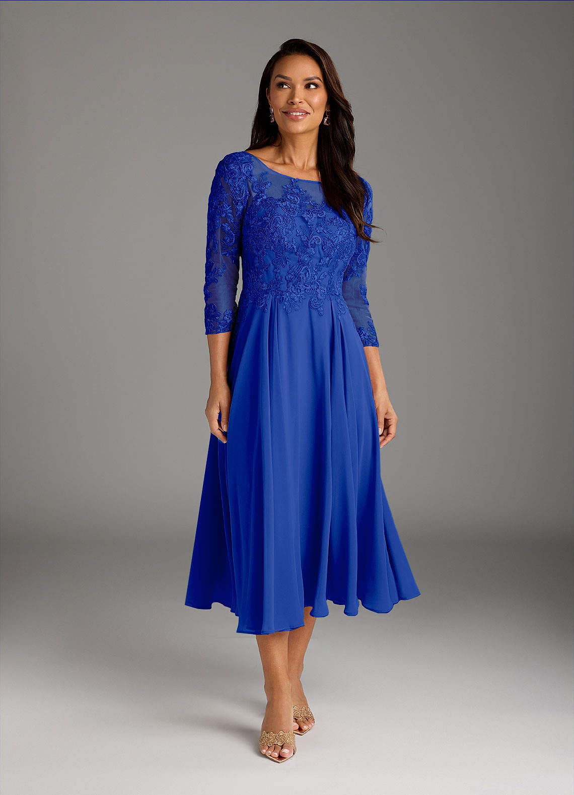 Marge A-Line Scoop-Neck Chiffon and Lace Mother of the Bride Dress in Royal Blue