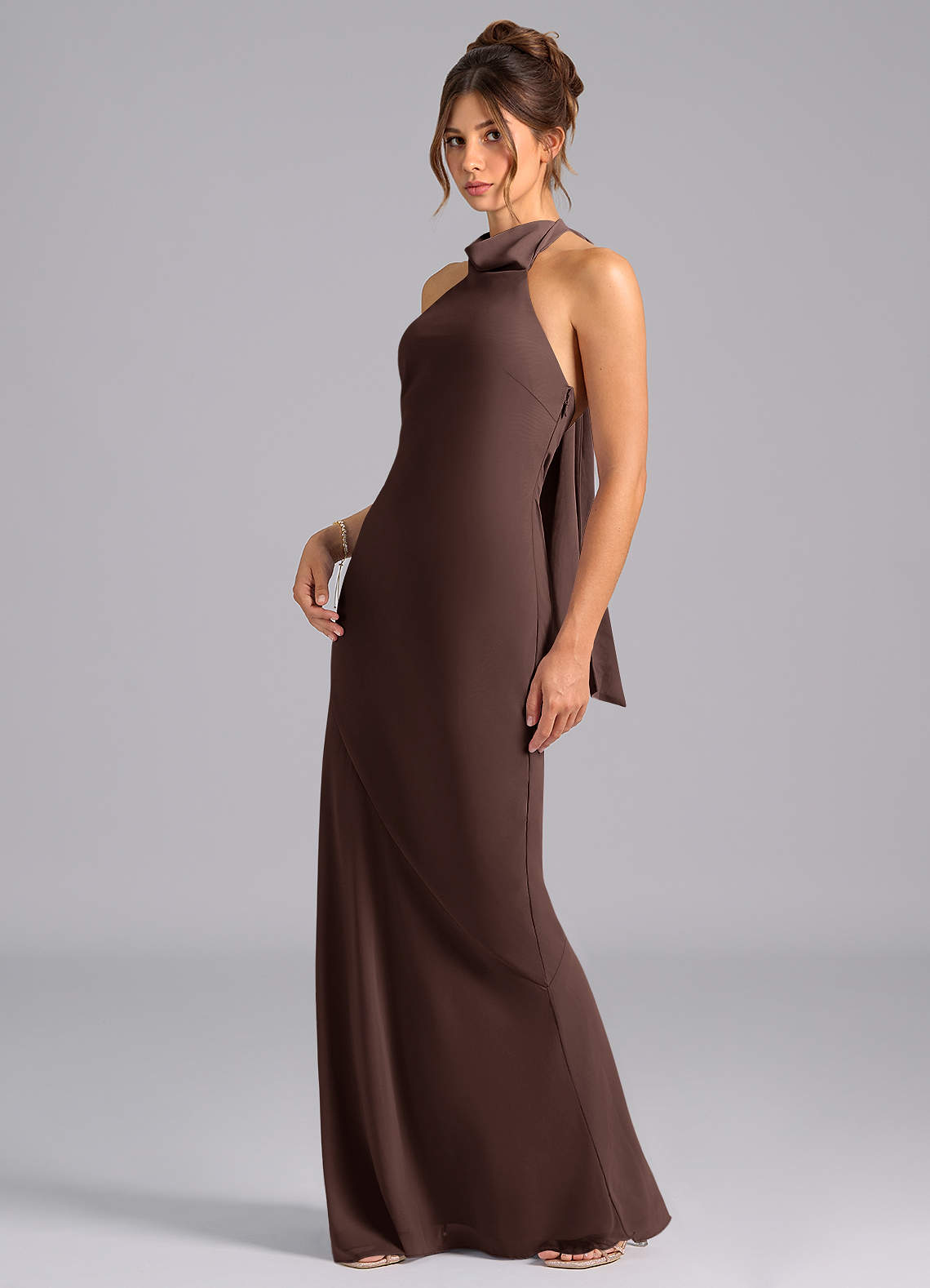 Velli Mermaid Halter Chiffon Bridesmaid Dress in Ganache