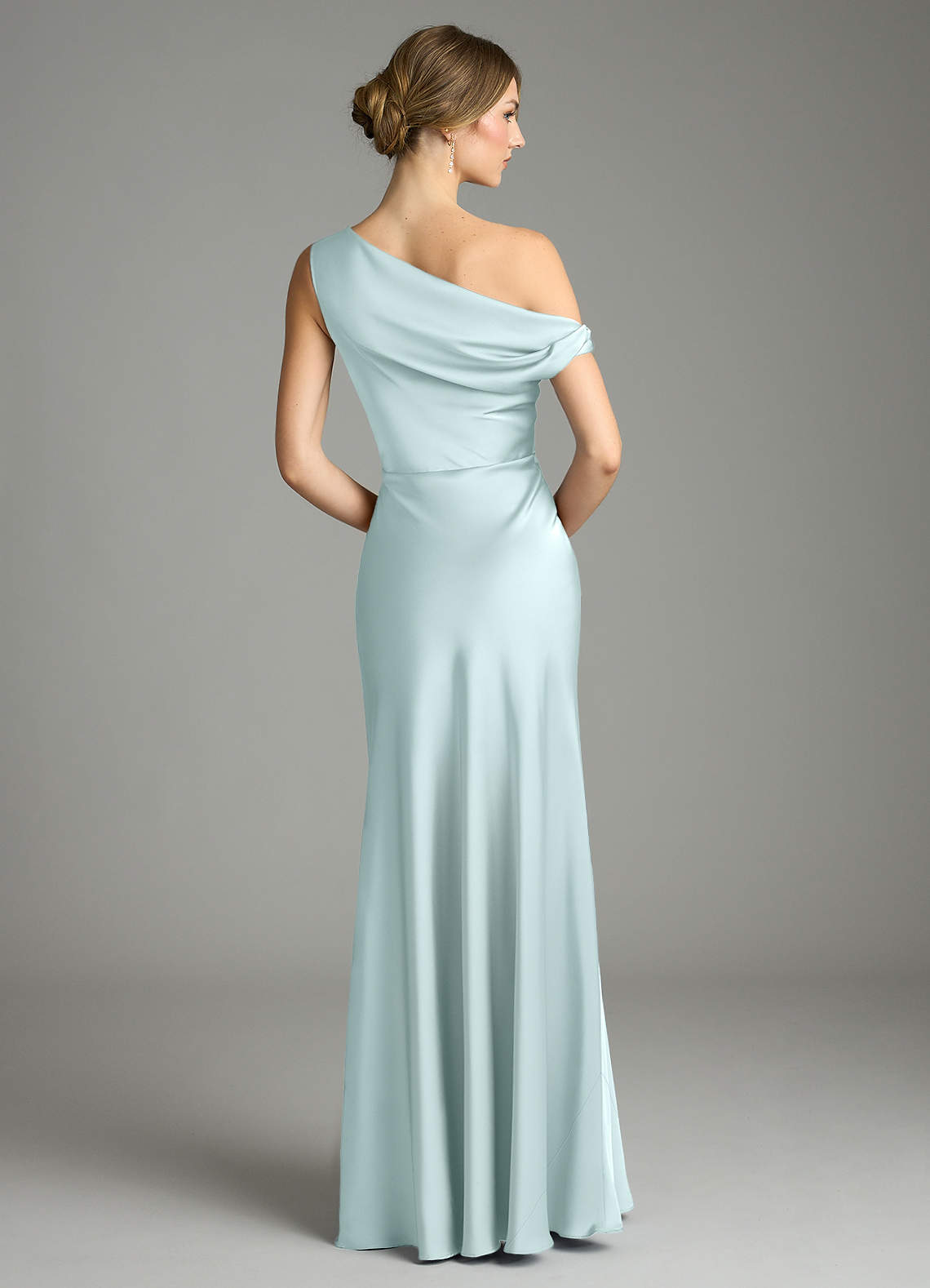 Emerson Mermaid One-Shoulder Stretch Satin Bridesmaid Dress in Sea Glass