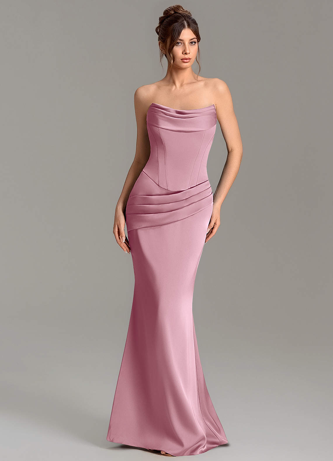 Adrienne Mermaid Cowl-Neck Stretch Satin Bridesmaid Dress in Vintage Mauve
