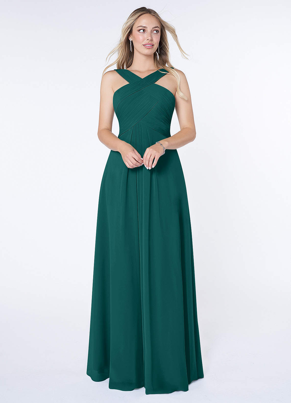 Kaleigh A-Line Halter Chiffon Bridesmaid Dress in Peacock