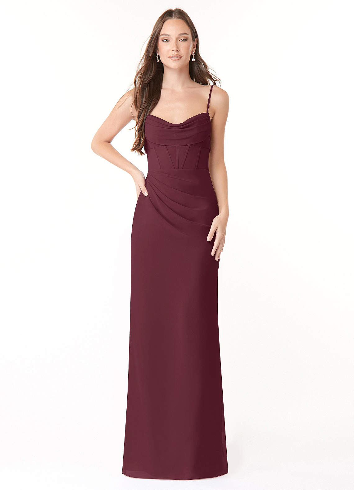 Mai Sheath Cowl-Neck Chiffon Bridesmaid Dress in Cabernet