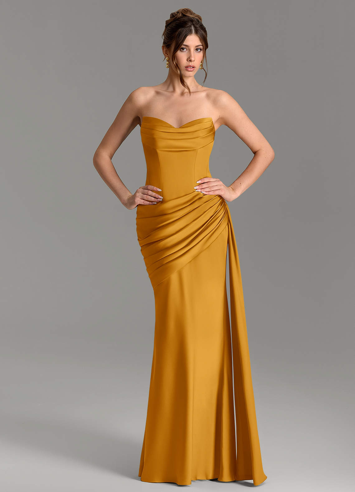 Zorah Mermaid Sweetheart Stretch Satin Bridesmaid Dress in butterscotch