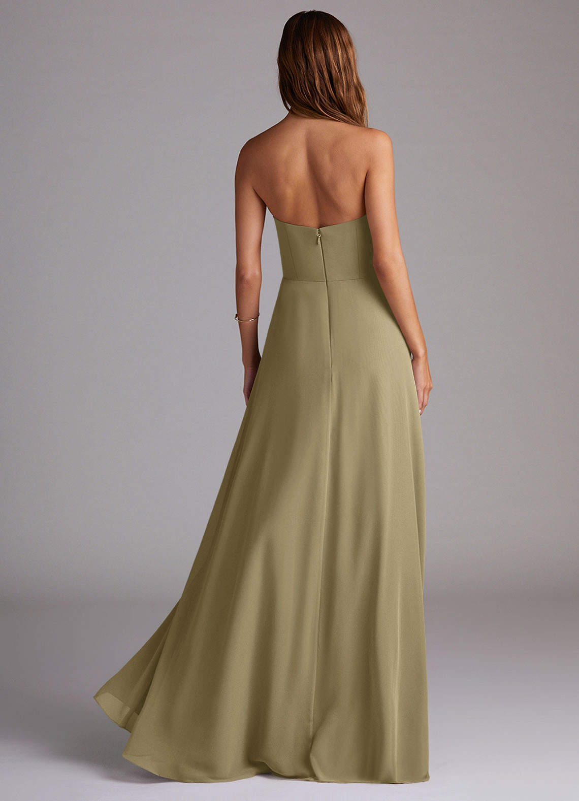 Wren A-Line Straight-Neck Chiffon Bridesmaid Dress in Moss Green